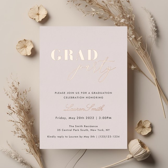 Rose Gold Foil Foto Graduation Party Folieneinladung (Von Creator hochgeladen)