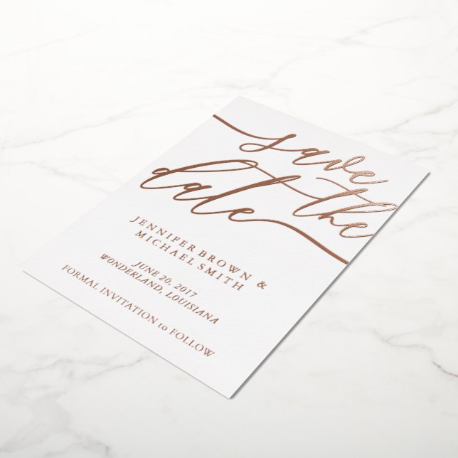 Rose Gold Foil Foto Hochzeit speichern Sie das Dat Folieneinladung (Gedreht)