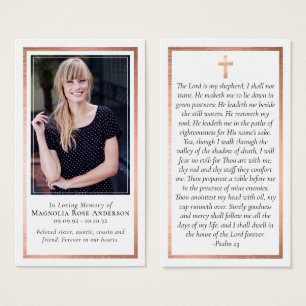 Rose Gold Foil Frame Cross Memorial Gebet Card