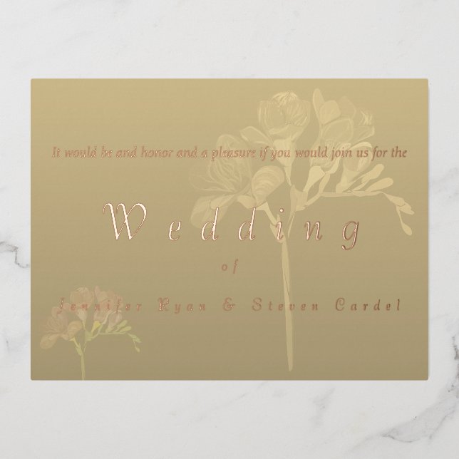 Rose Gold Foil Fresia Hochzeit Einladungen (Vorderseite)
