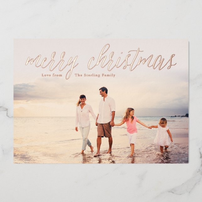 Rose Gold Foil Frohe Weihnachtsfoto Karten Creme (Vorderseite)