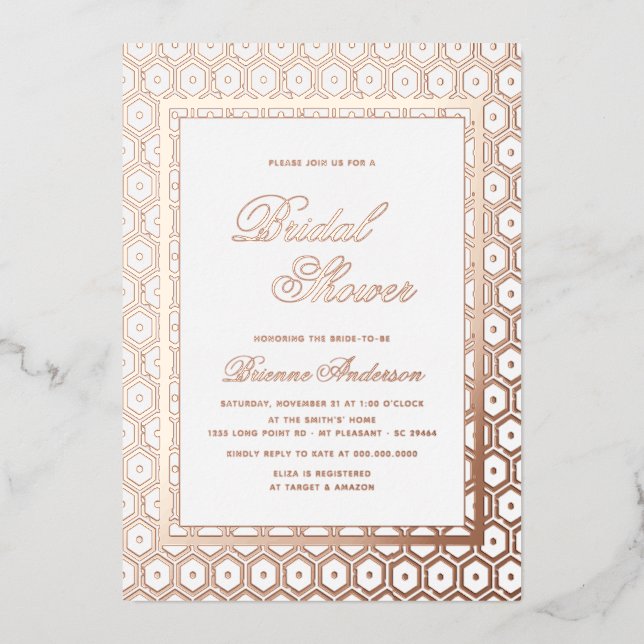 Rose Gold Foil gepresstes geometrisches Brautparty Folieneinladung (Vorderseite)