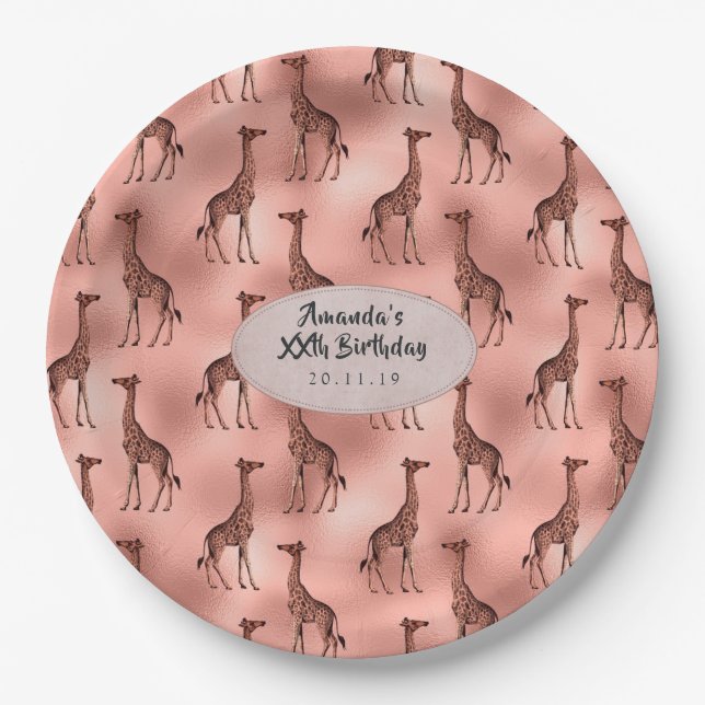 Rose Gold Foil Giraffe Muster Pappteller (Vorderseite)