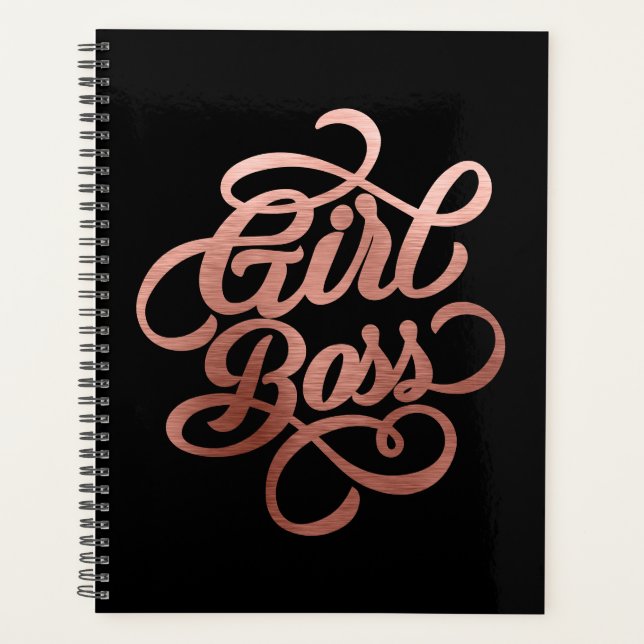 Rose Gold Foil Girl Boss Typografie Black Planer (Vorderseite)