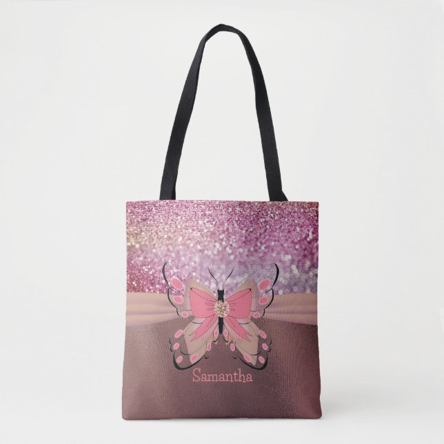 Rose Gold Foil Glitterie Dekorative Bow Girlaname Tasche (Vorderseite)