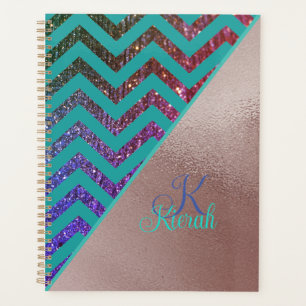 Rose Gold Foil Glitterie Zickzack Aquamarine Grüne Planer