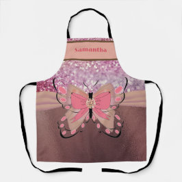 Rose Gold Foil Glittery Butterfly Bow Mädchenname Schürze