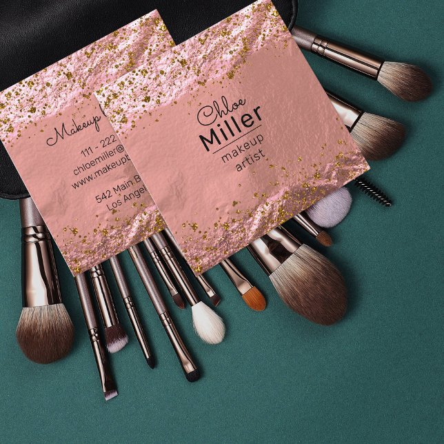 Rose Gold Foil Glittery Stylish Glam Makeup Artist Quadratische Visitenkarte (Von Creator hochgeladen)