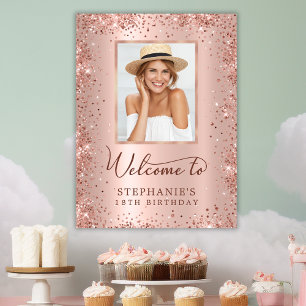 Rose Gold Foil Glitzer 18. Geburtstag Foto Willkom Poster