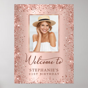 Rose Gold Foil Glitzer 21. Geburtstag Foto Willkom Poster