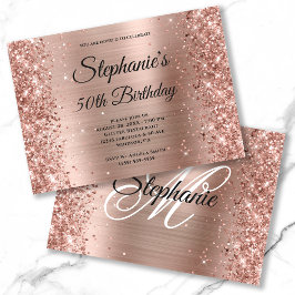 Rose Gold Foil Glitzer Extravagant Monogram Geburt Einladung