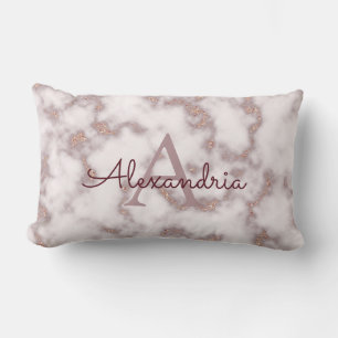 Rose Gold Foil Glitzer in rosa Marmormonogramm Lendenkissen
