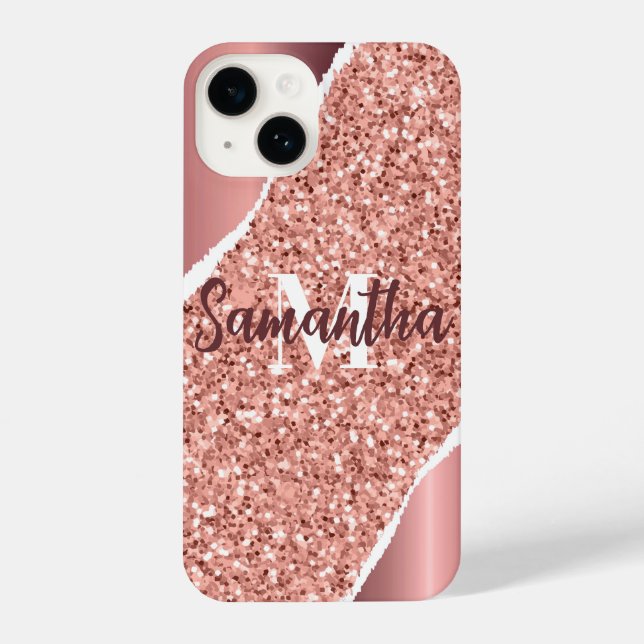 Rose Gold Foil Glitzer iPhone 14 Hülle (Rückseite)