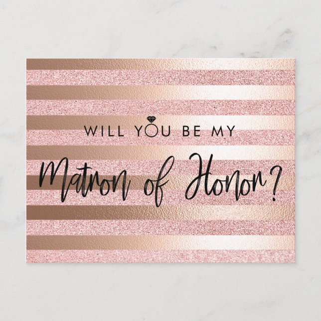 Rose Gold Foil & Glitzer Matron of Honour Vorschla Postkarte (Vorderseite)