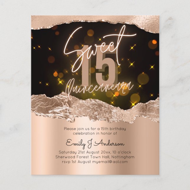ROSE Gold Foil Glitzer Quinceanera 15. Fly Flyer (Vorne)