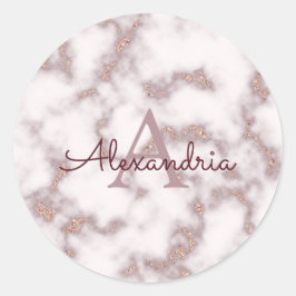 Rose Gold Foil Glitzer Rosa Marmorname Monogramm Runder Aufkleber