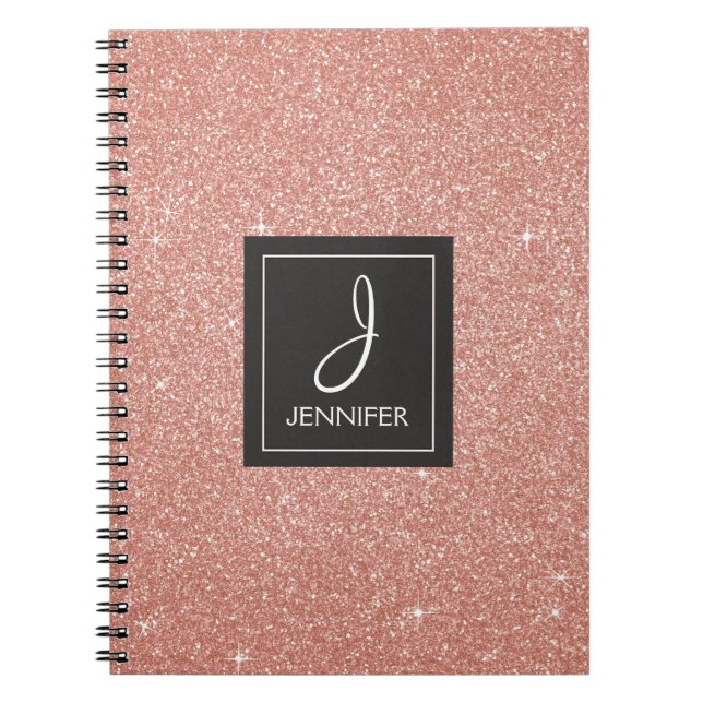 Rose Gold Foil Glitzer Sparkeller Monogram Noteboo Notizblock (Vorderseite)