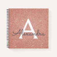 Rose Gold Foil Glitzer Sparkeller Monogram Noteboo