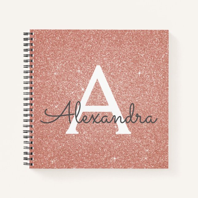 Rose Gold Foil Glitzer Sparkeller Monogram Noteboo Notizbuch (Vorderseite)