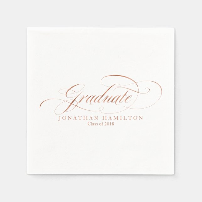 Rose Gold Foil Graduate Extravagante Kalligraphie Serviette (Vorderseite)