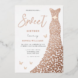 Rose Gold Foil Heart Dress Butterfly Sweet 16 Folieneinladung