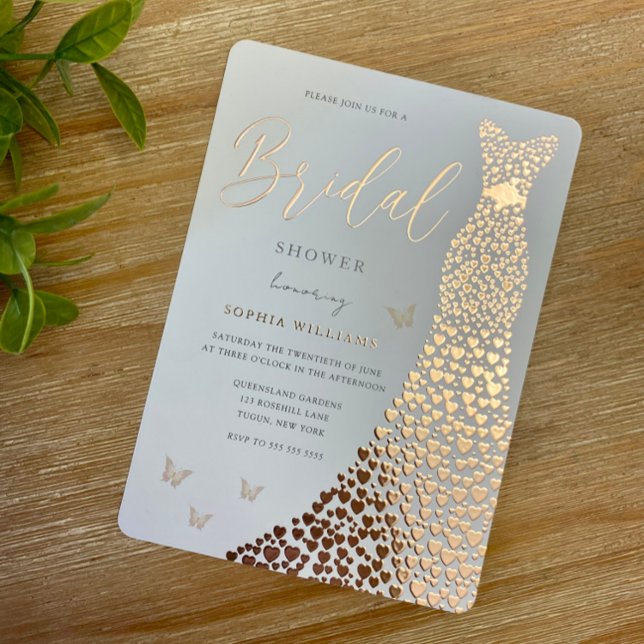 Rose Gold Foil Herzkleid Schmetterling Brautparty Folieneinladung (Von Creator hochgeladen)