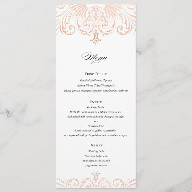 Rose Gold Foil (Imitate) Wedding Menu Boho Chic Menükarte (Vorderseite)
