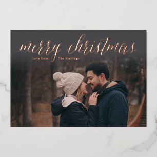 Rose Gold Foil Joyeux Carte photo de Noël Charbon