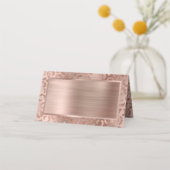 Rose Gold Foil Leopard Glam Platzkarte (Vorderseite)