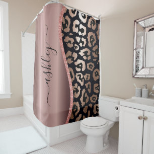 Rose Gold Foil Leopard Print Duschvorhang