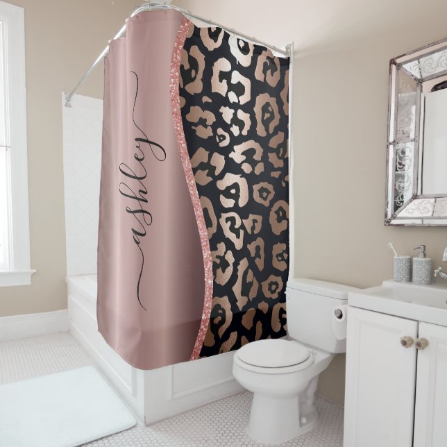 Rose Gold Foil Leopard Print Duschvorhang (Beispiel)