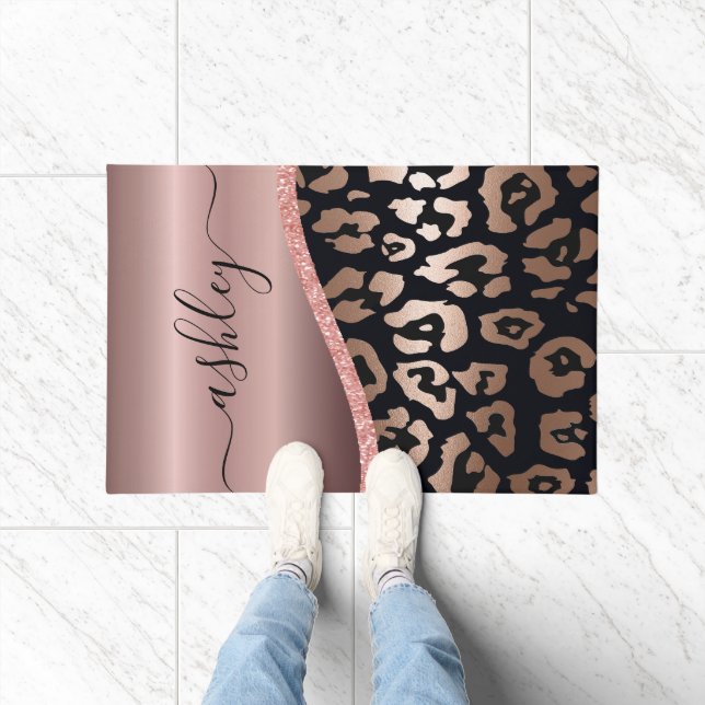 Rose Gold Foil Leopard Print Fußmatte (Indoor)