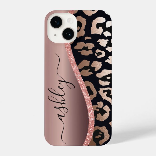 Rose Gold Foil Leopard Print iPhone 14 Hülle (Rückseite)