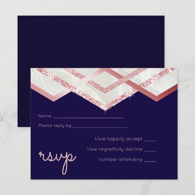 Rose Gold Foil Look Geometric Wedding Einladungspostkarte (Vorne/Hinten)