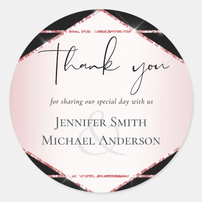 Rose Gold Foil Look Geometric Wedding Runder Aufkleber (Vorderseite)