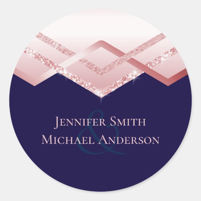 Rose Gold Foil Look Geometric Wedding Runder Aufkleber (Vorderseite)
