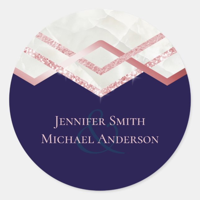 Rose Gold Foil Look Geometric Wedding Runder Aufkleber (Vorderseite)
