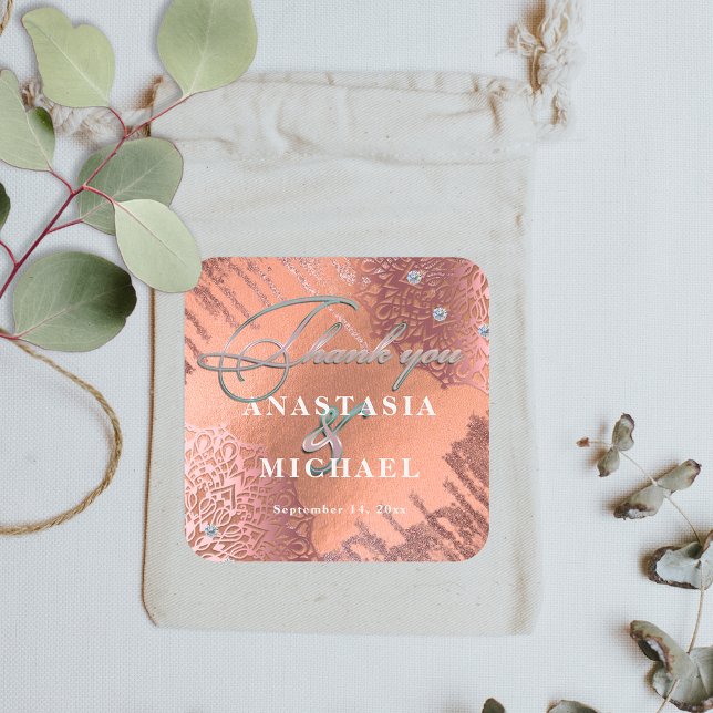 Rose Gold Foil Luxury Elegant Vielen Dank für Ihre Quadratischer Aufkleber (Von Creator hochgeladen)