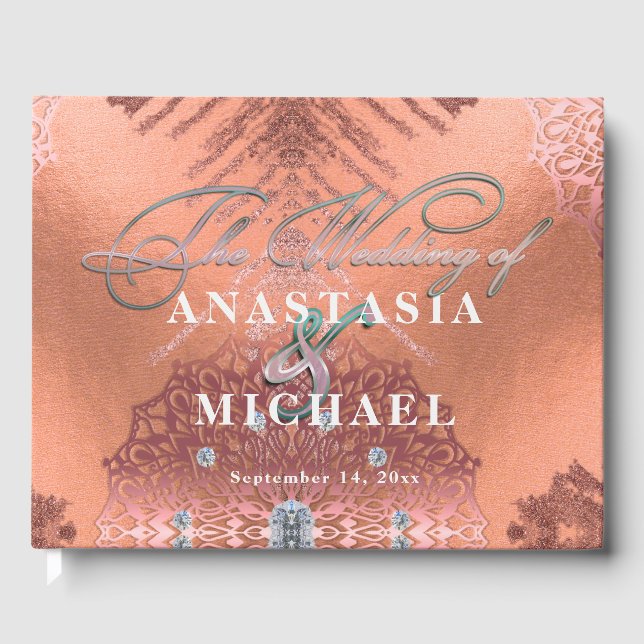 Rose Gold Foil Luxus Glam Stilvolle Hochzeit Gästebuch (Vorderseite)