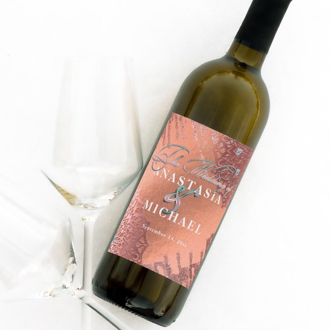 Rose Gold Foil Luxus Glam Stilvolle Hochzeit Weinetikett (Von Creator hochgeladen)