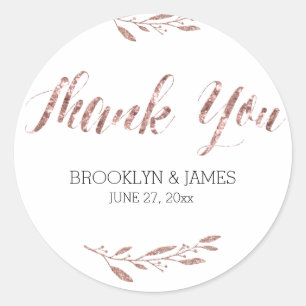 Rose Gold Foil Mariage Faveur Stickers Round Flora