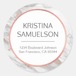 Rose Gold Foil Marmor Grau Name & Rücksendeadresse Runder Aufkleber