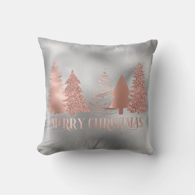 Rose Gold Foil Metallic Frohe Weihnachtsbaum Kissen (Vorderseite)