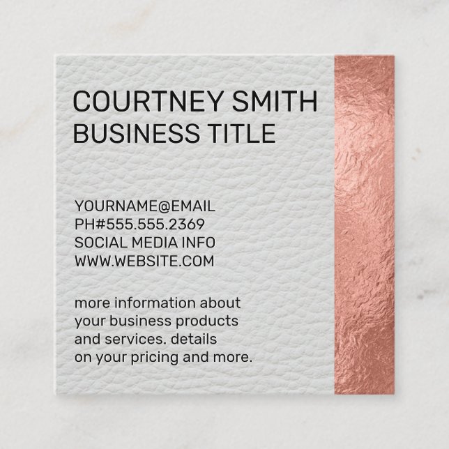 Rose Gold Foil Metallic Trim Weißleder Quadratische Visitenkarte (Vorderseite)