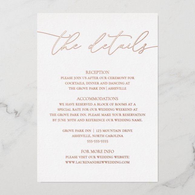 Rose Gold Foil Minimalistische Hochzeitskarte Folieneinladung (Vorderseite)