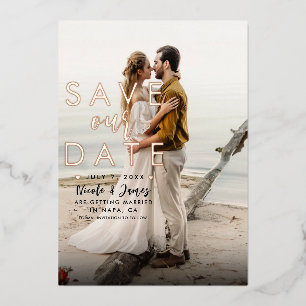 Rose Gold Foil Modernes Foto Save the Date Folieneinladung
