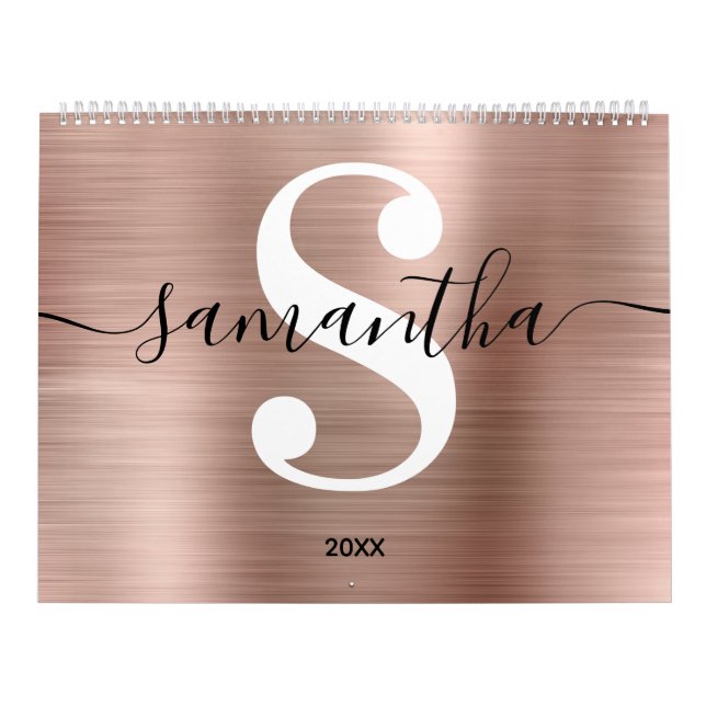 Rose Gold Foil Modernes Signature Monogram Foto Kalender (Titelbild)