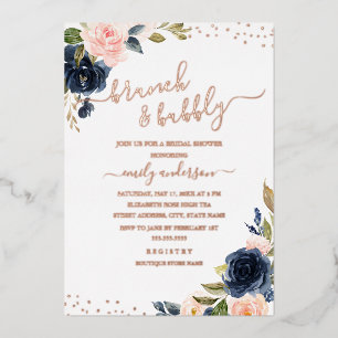ROSE GOLD FOIL Navy Blush Bloral Brunch Bubbly Folieneinladung