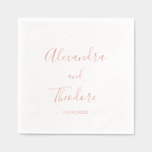 Rose Gold Foil Personalisierter Hochzeitscocktail Servietten Mit Folie (Vorderseite)