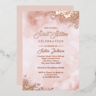 ROSE GOLD FOIL Pink Peach Butterfly 16 . Geburtsta Folieneinladung